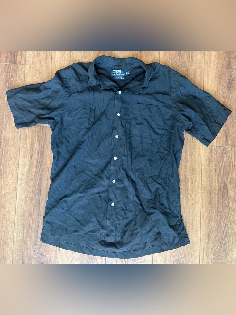 Vintage Polo Ralph Lauren Silk Cotton Camp Shirt Mens Size Medium Black Caldwell